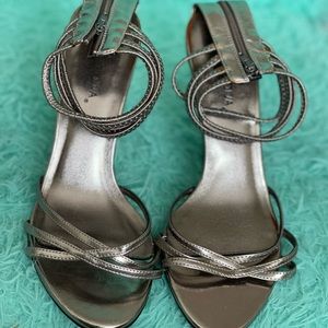 Silver heeled sandal.